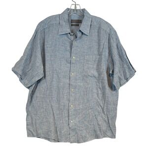 Talbots Men Light Blue 100% Linen Short Sleeve Button Down Shirt -L- Resortware